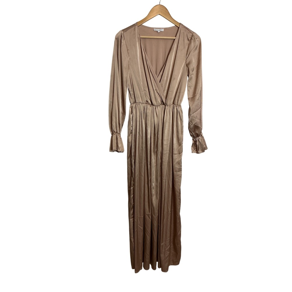 Baltic Born Medium Katya Champagne Gold Satin Wrap Maxi Dress Formal